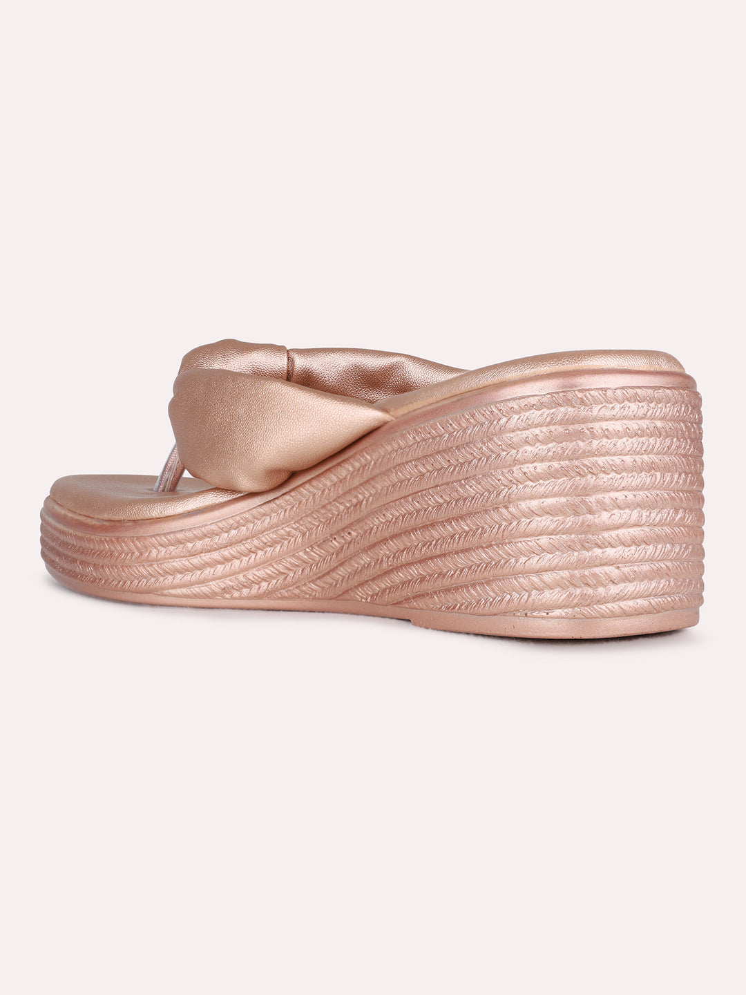 Womens Rose Gold Party Wear Solid Round Toe Wedge Heel Sandals