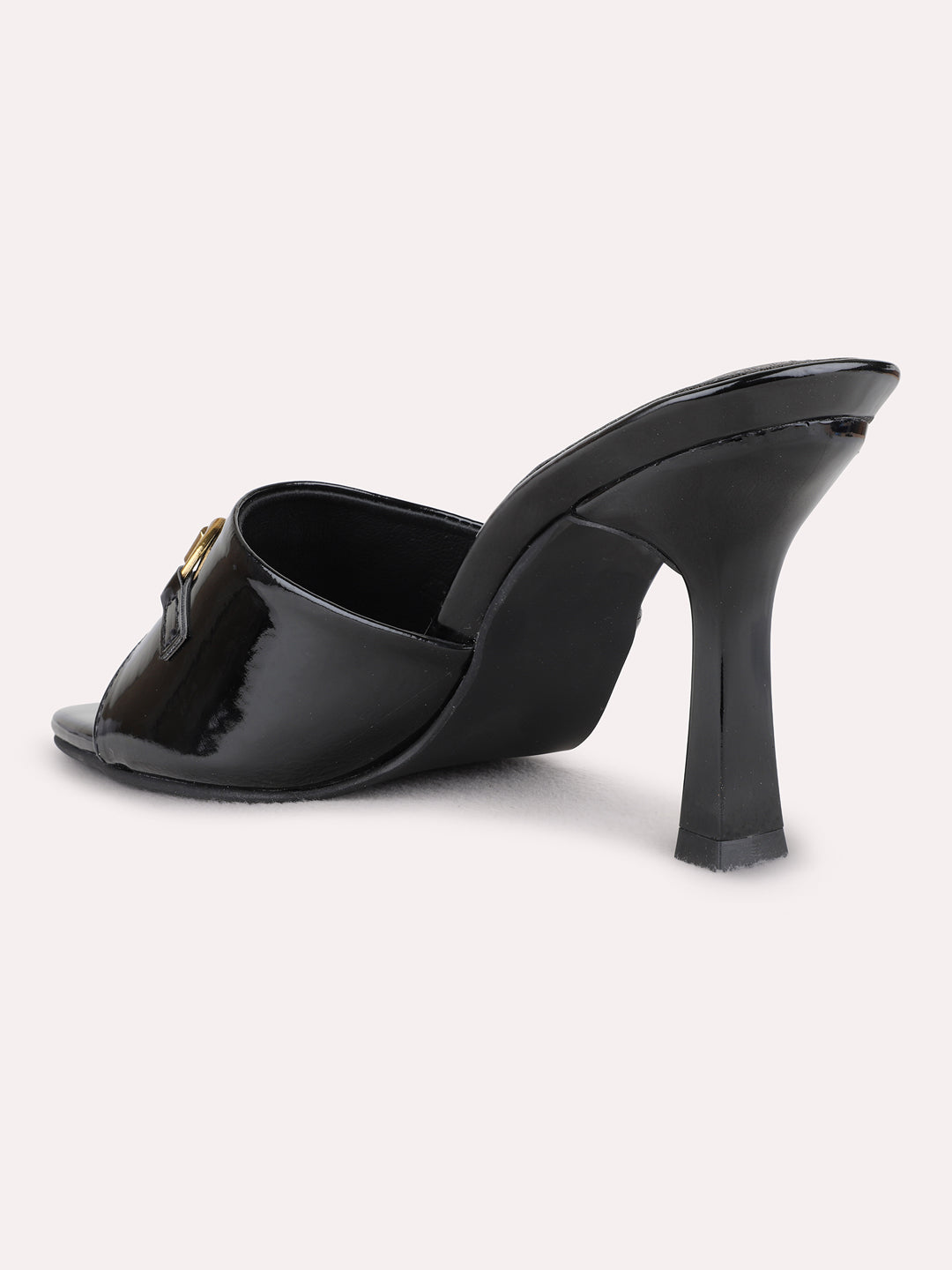 Womens Black Party Wear Solid Square Toe Kitten Heel Sandals