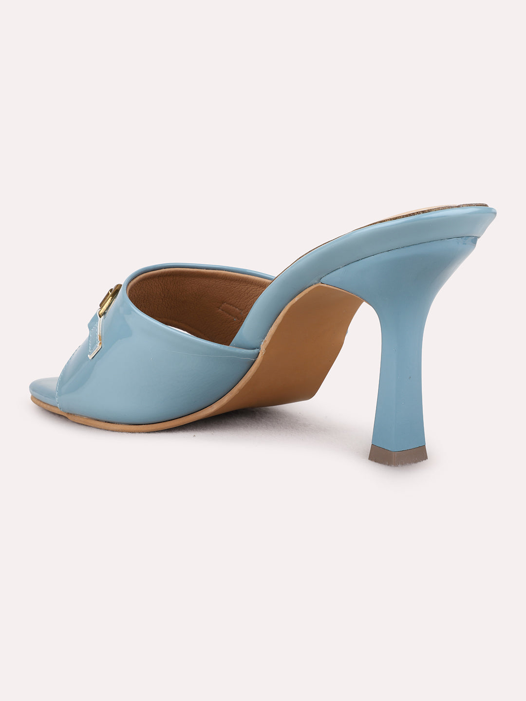 Womens Blue Party Wear Solid Square Toe Kitten Heel Sandals