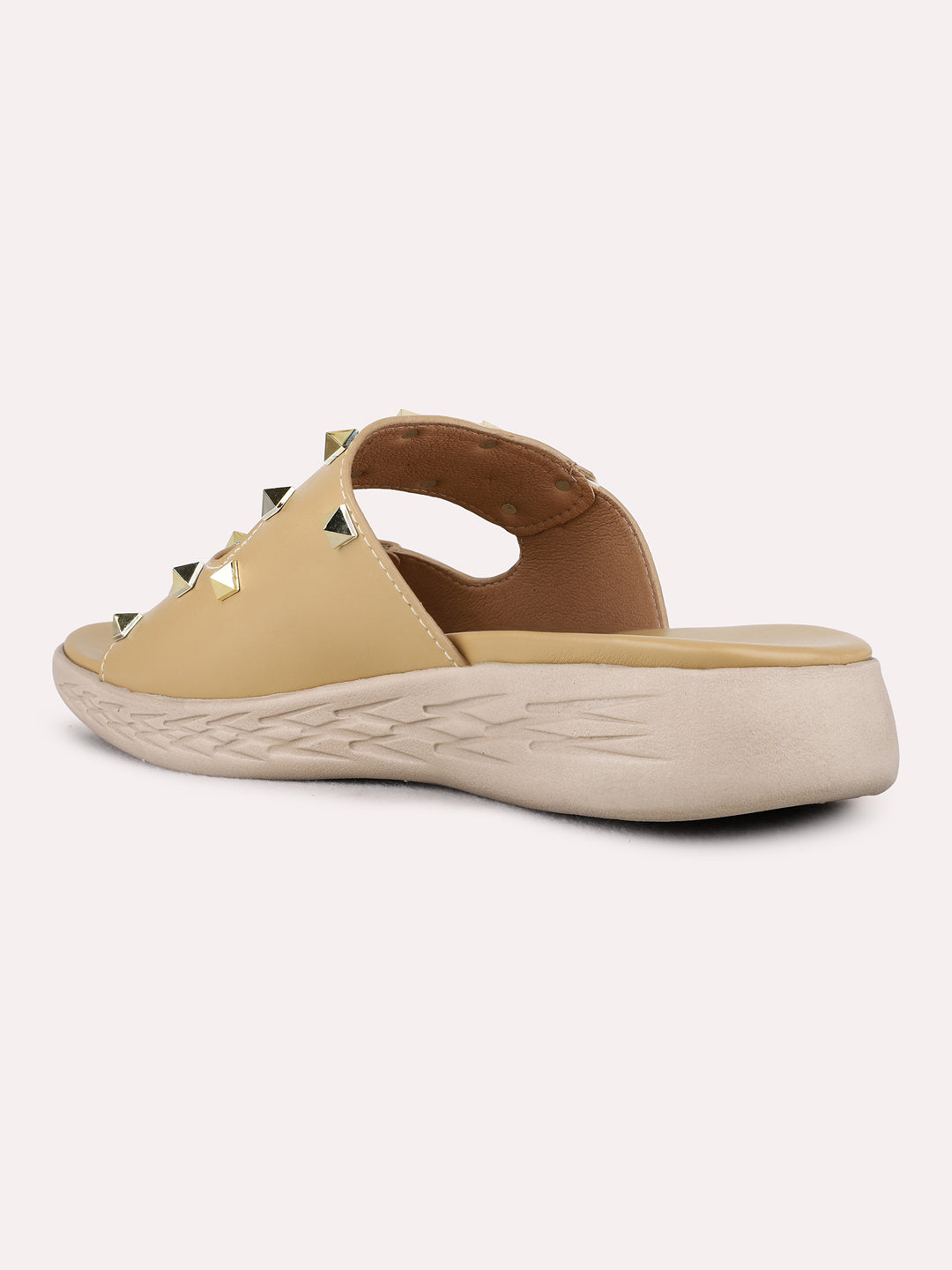 Womens Beige Ethnic Wear Embellished Round Toe Wedge Heel Sandals