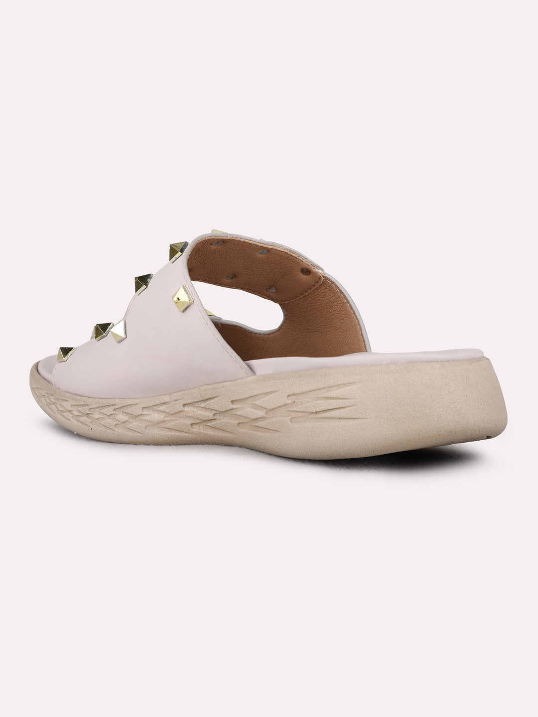 Womens Cream Casual Solid Open Toe Flat Slip-On Sandals