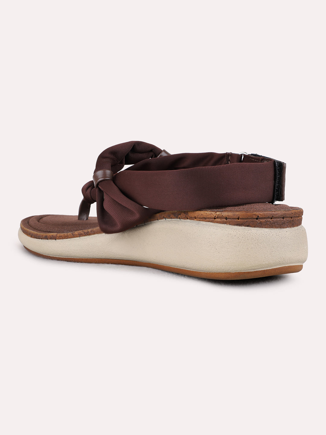 Womens Brown Ethnic Wear Striped Round Toe Wedge Heel Sandals