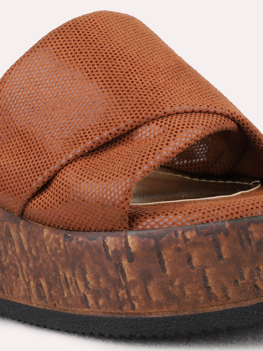 Womens Tan Party Wear Solid Round Toe Wedge Heel Sandals