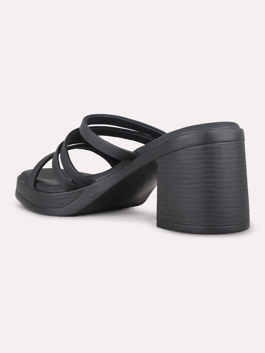 Womens Black Party Wear Solid Round Toe Block Heel Sandals