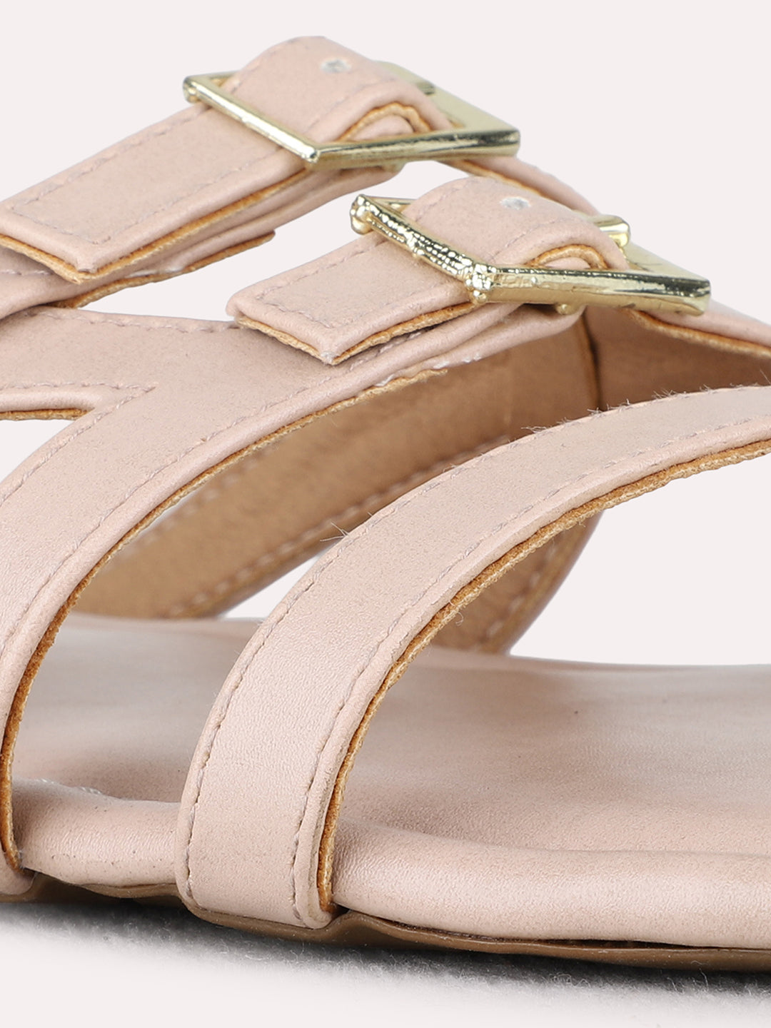 Womens Beige Ethnic Solid Open Toe Flat Slip-On Sandals