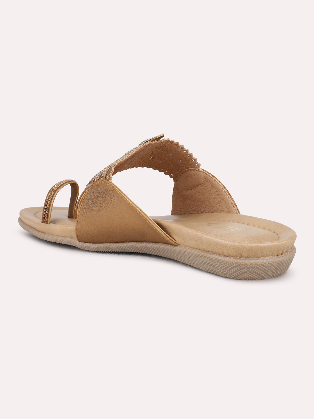 Womens Golden Ethnic Wear Embellished One Toe Flat Sandals