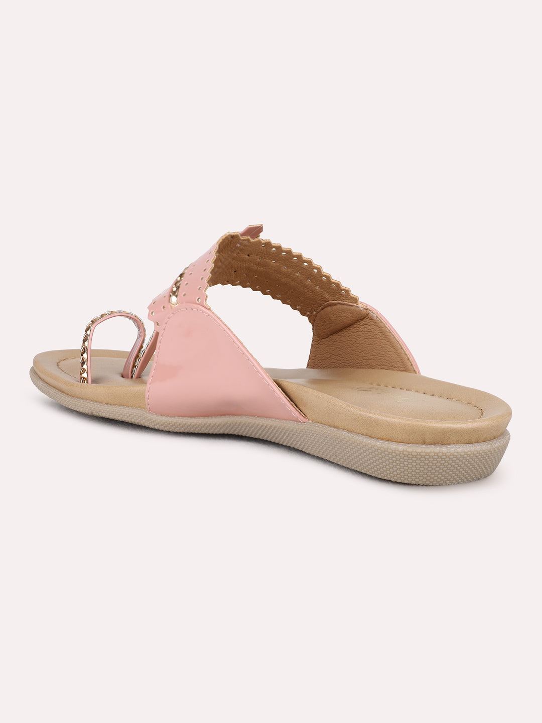 Womens Peach Ethnic Wear Embellished One Toe Flat Sandals