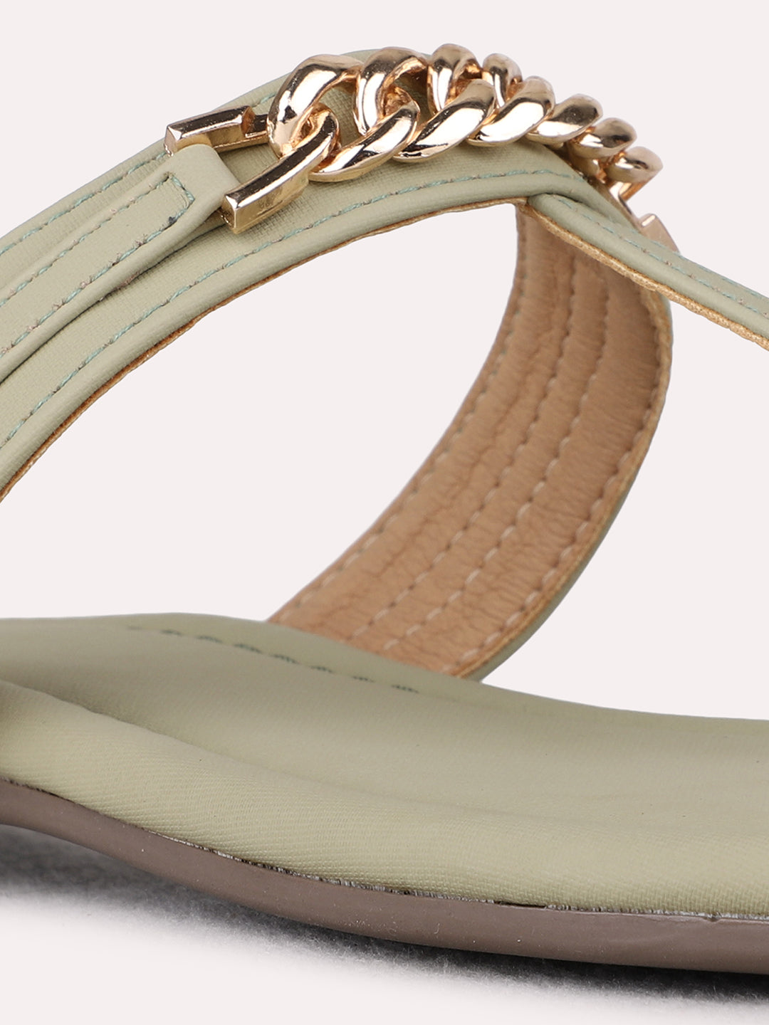 Womens Green Casual Solid One Toe Flats