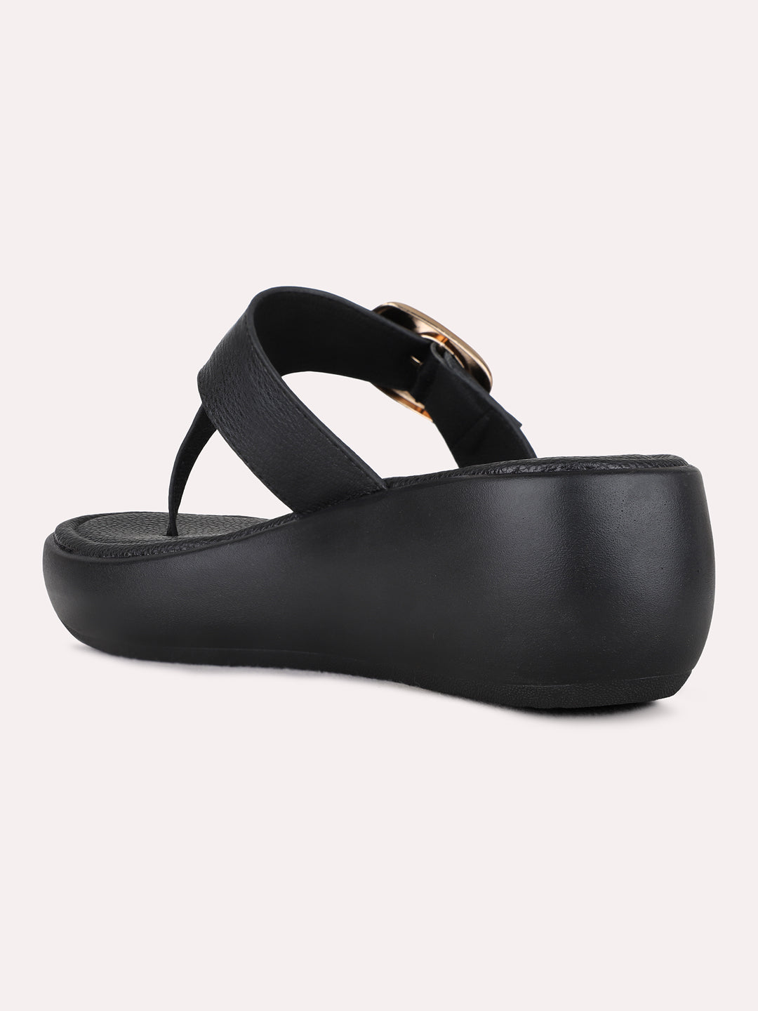 Womens Black Casual Solid Round Toe Wedge Heels