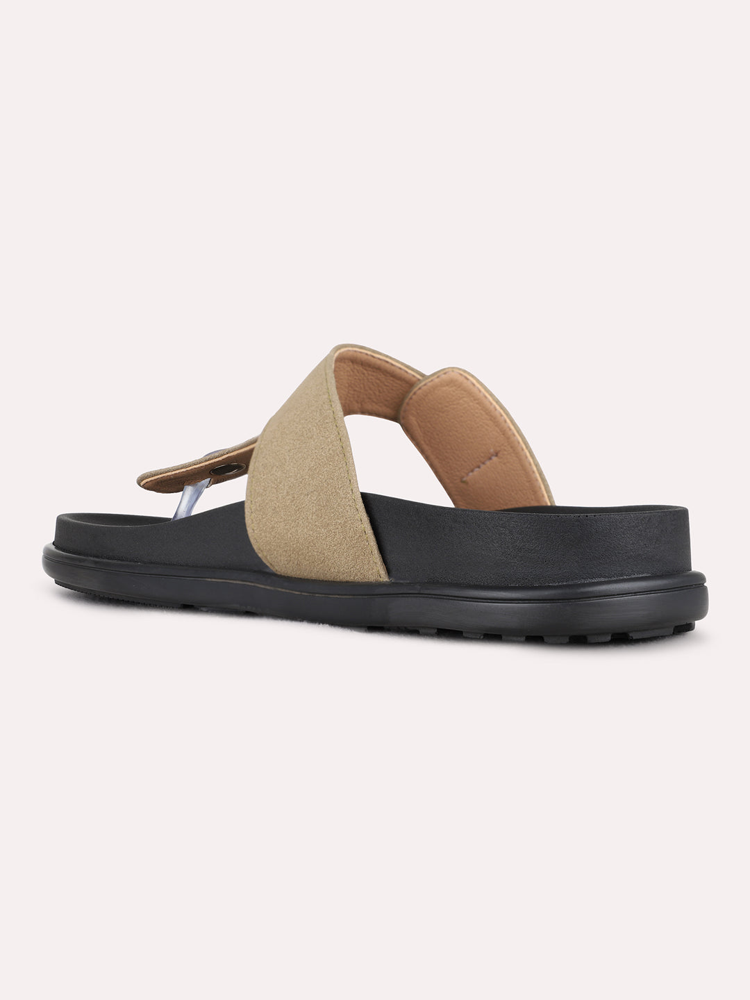 Womens Green Casual Solid T-Strap Flat Slip-Ons