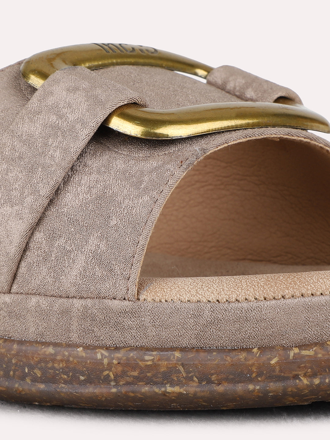 Womens Beige Ethnic Solid Pattern Open Toe Flats