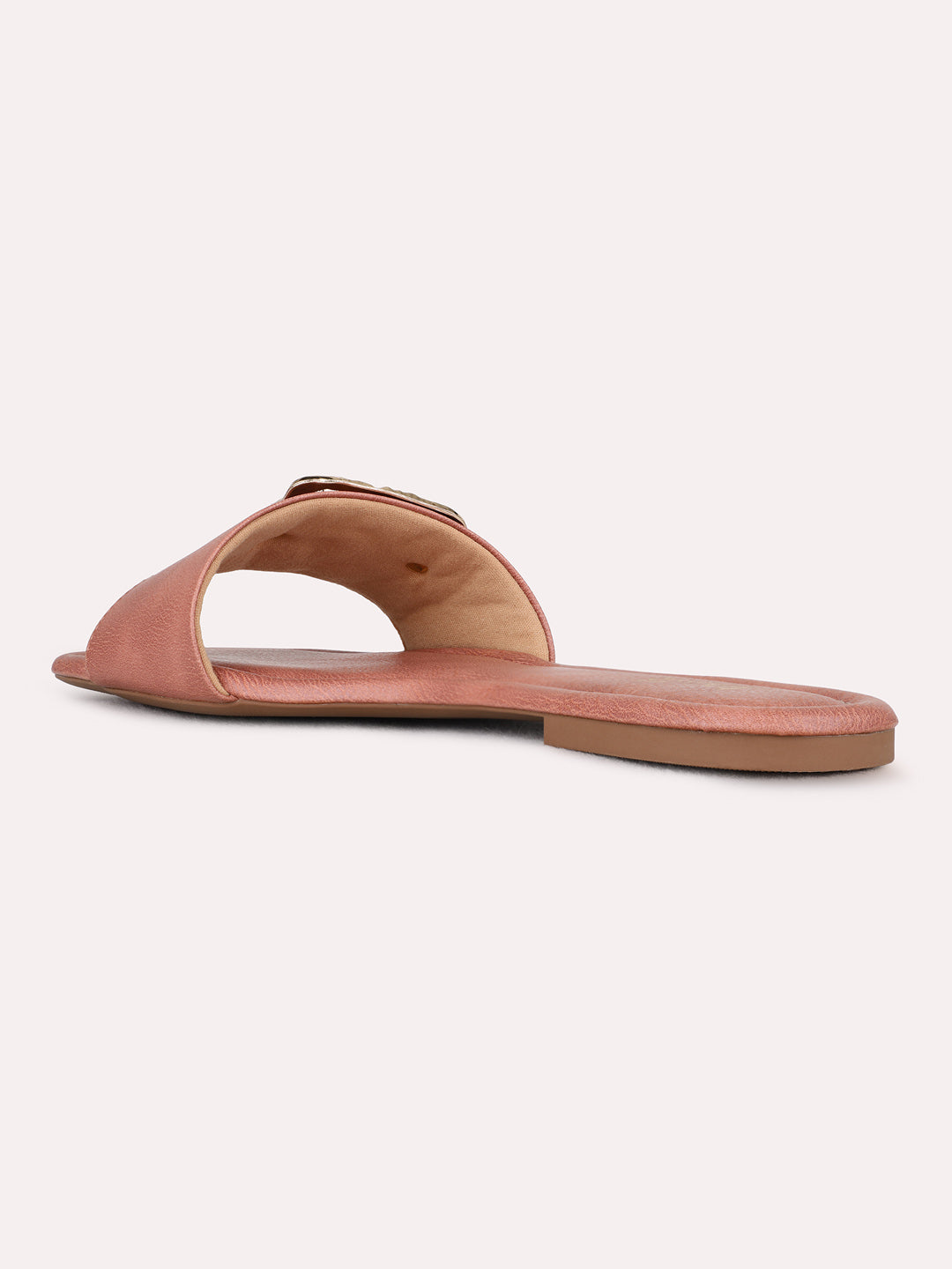 Womens Peach Casual Solid Open Toe Flat Slip-On Sandals