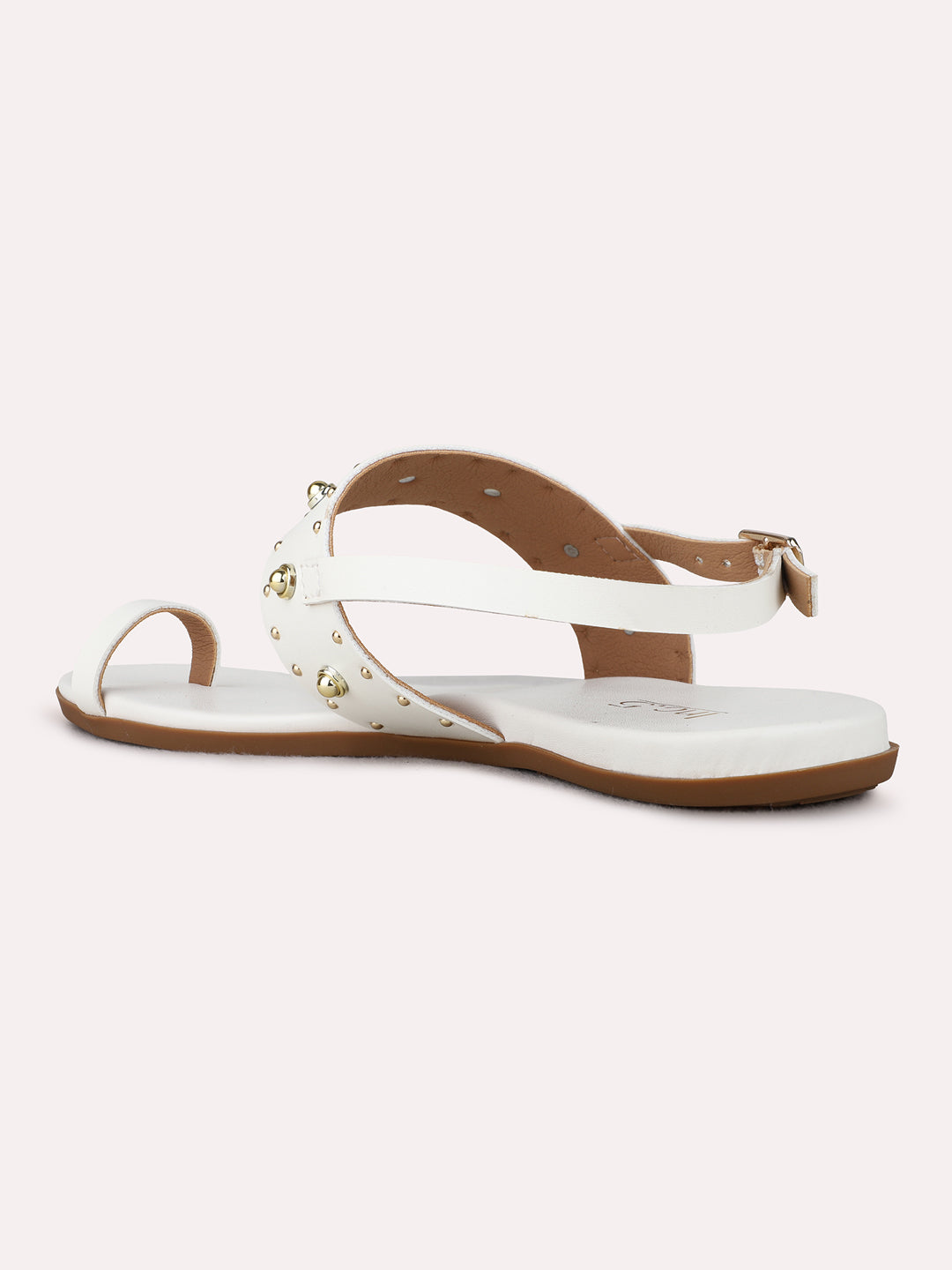 Womens White Casual Embellished One Toe Flat Sandals