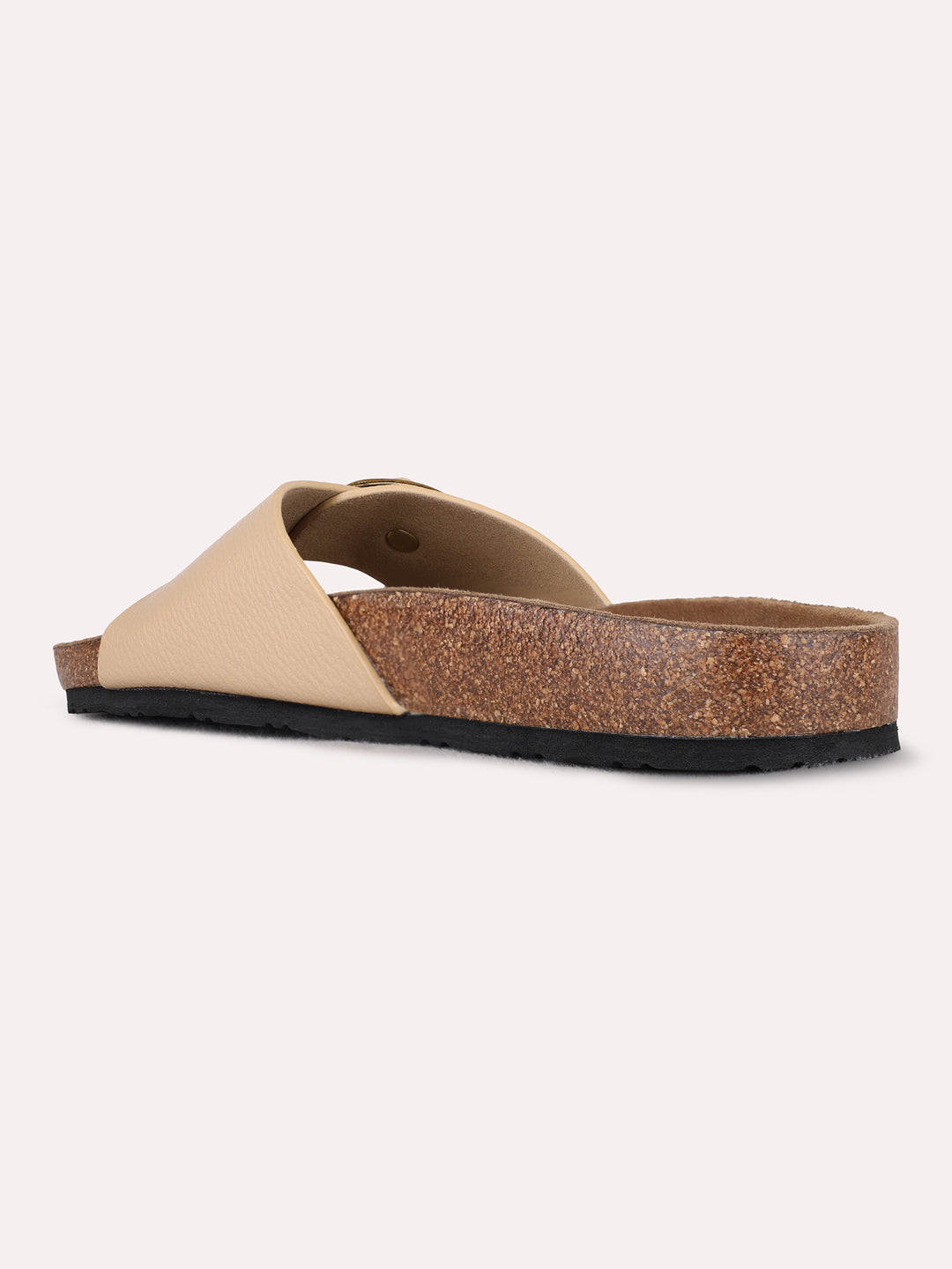 Womens Beige Casual Solid Open Toe Flat Slip-On Sandals