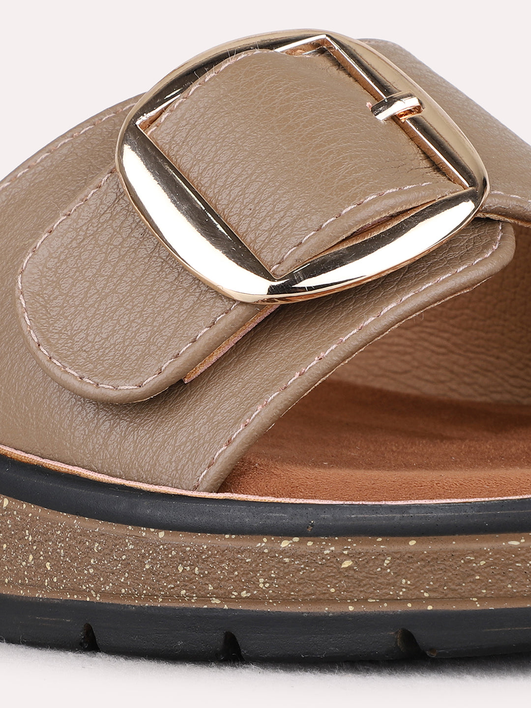 Womens Beige Ethnic Solid Open Toe Flat Sandals