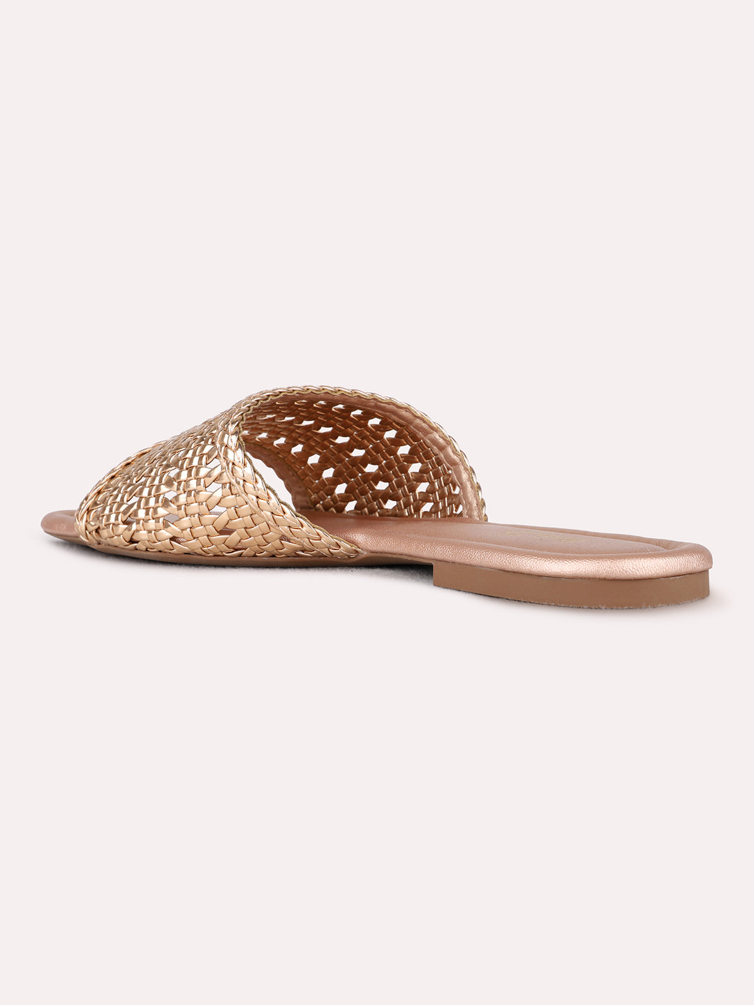 Womens Rose Gold Party Wear Embellished Open Toe Flat Slip-On Sandals