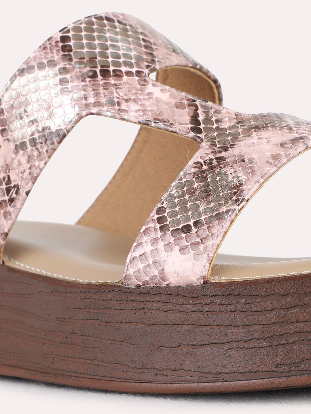 Womens Peach Party Wear Printed Round Toe Wedge Heels