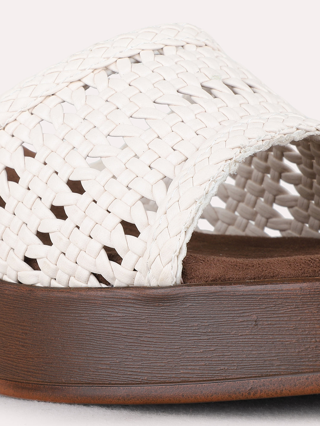 Womens Cream Party Wear Embellished Round Toe Platform Heels