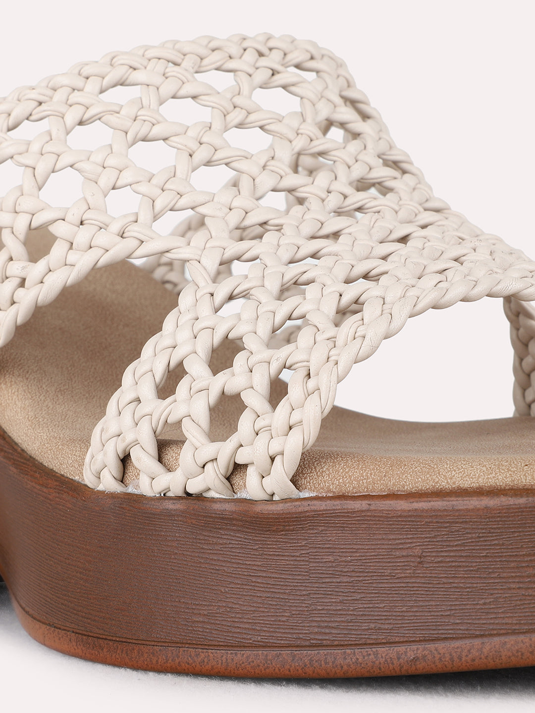 Womens Beige Party Wear Embellished Round Toe Platform Heels