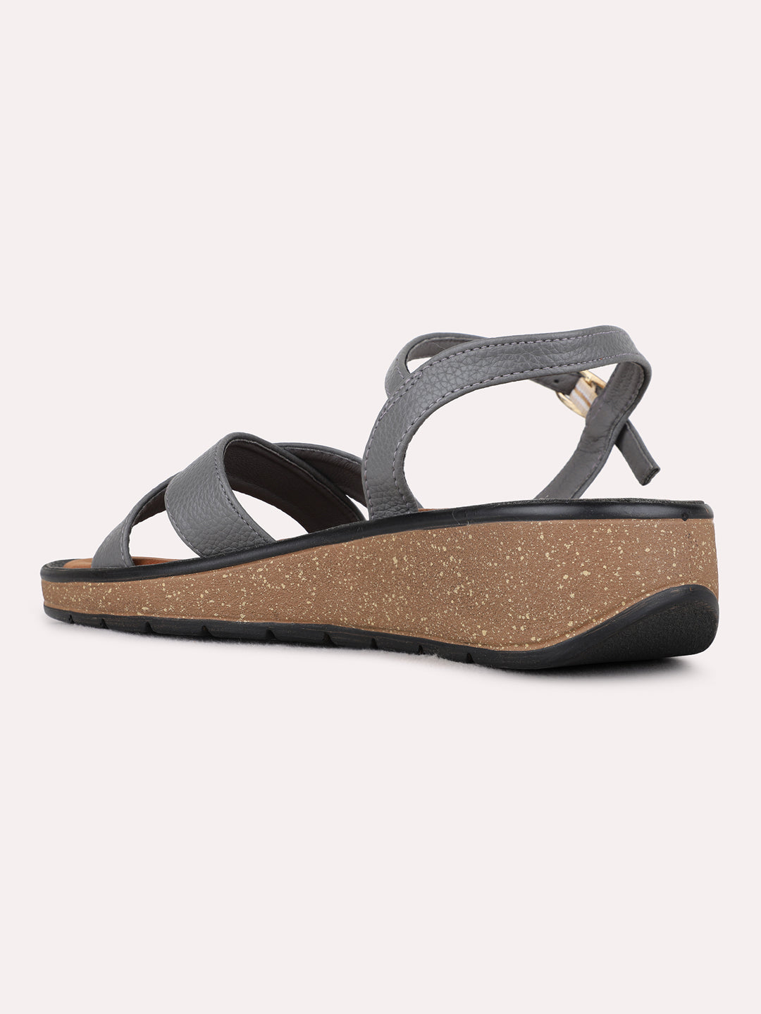 Womens Grey Party Wear Striped Round Toe Wedge Heels