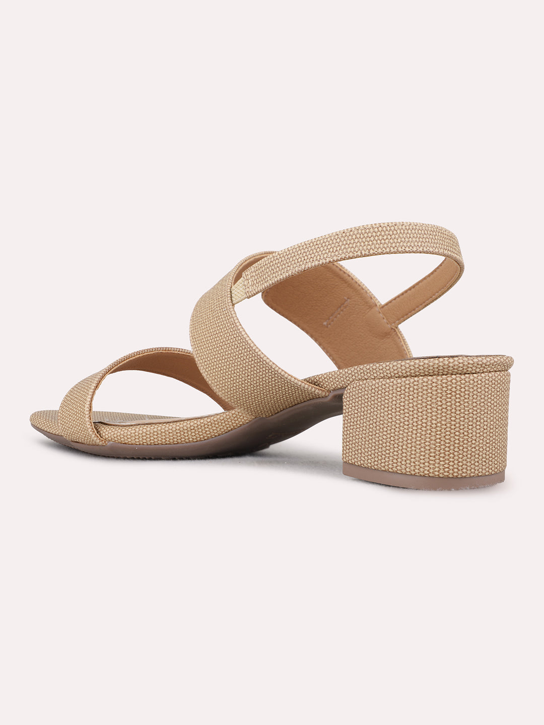 Womens Beige Party Wear Solid Round Toe Block Heels