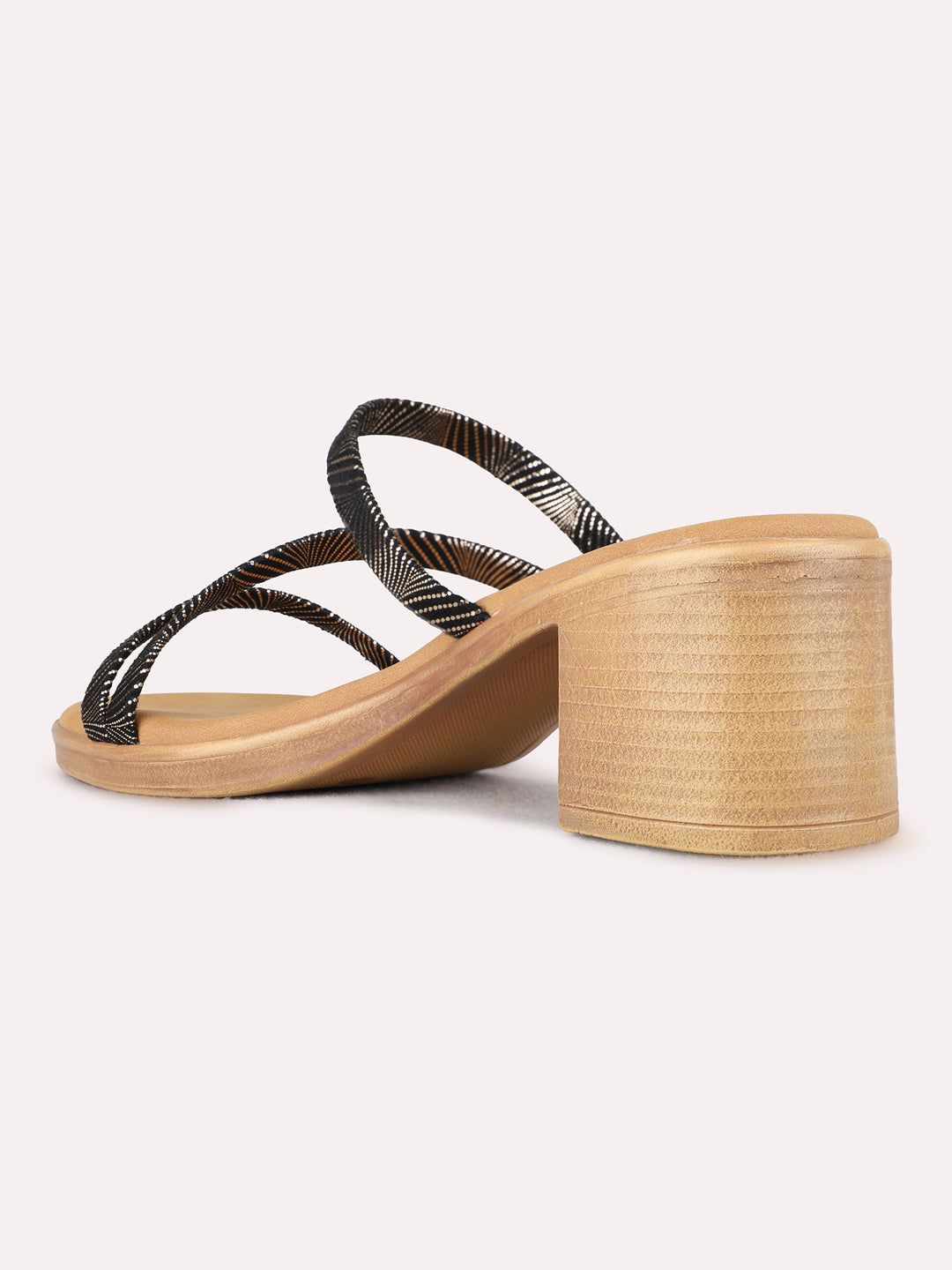 Womens Golden Party Wear Striped Round Toe Block heels