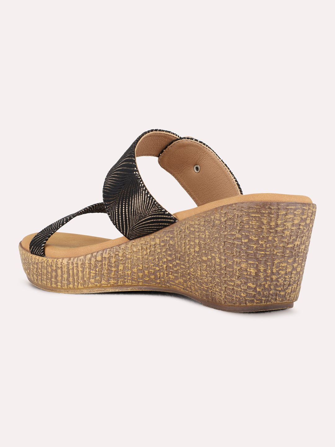Womens Golden Party Wear Solid Round Toe Wedge Heels