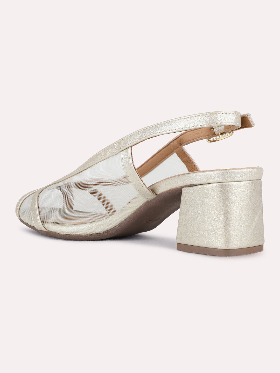 Womens Golden Party Wear Transparent Pointed Toe Block Heel Sandals