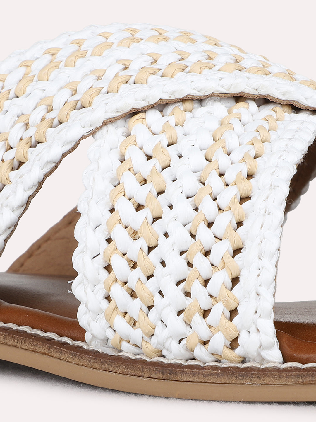 Womens White Casual Embellished Open Toe Flats