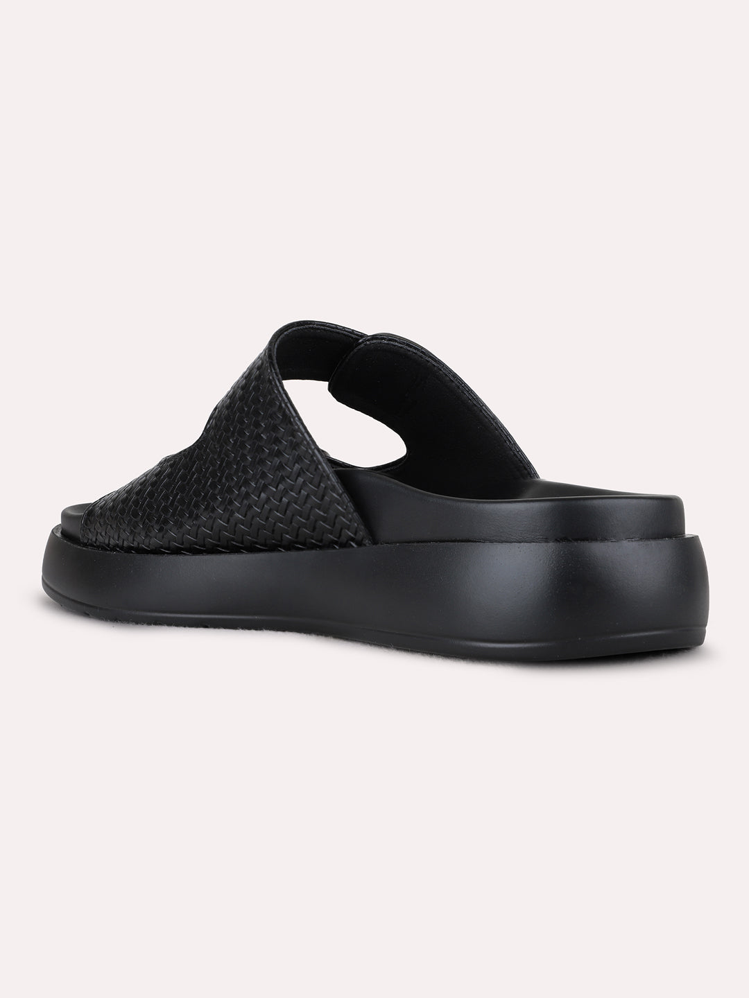 Womens Black Casual Solid Pattern Open Toe Flat Slip-Ons