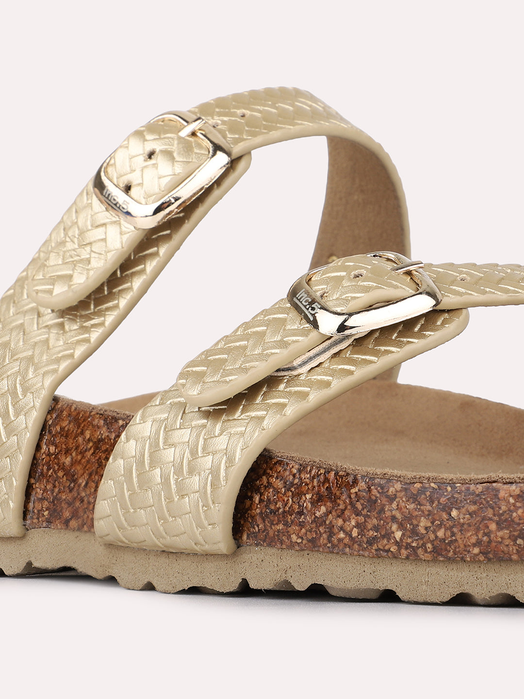 Womens Golden Casual Solid Open Toe Shape Slip-On Flats