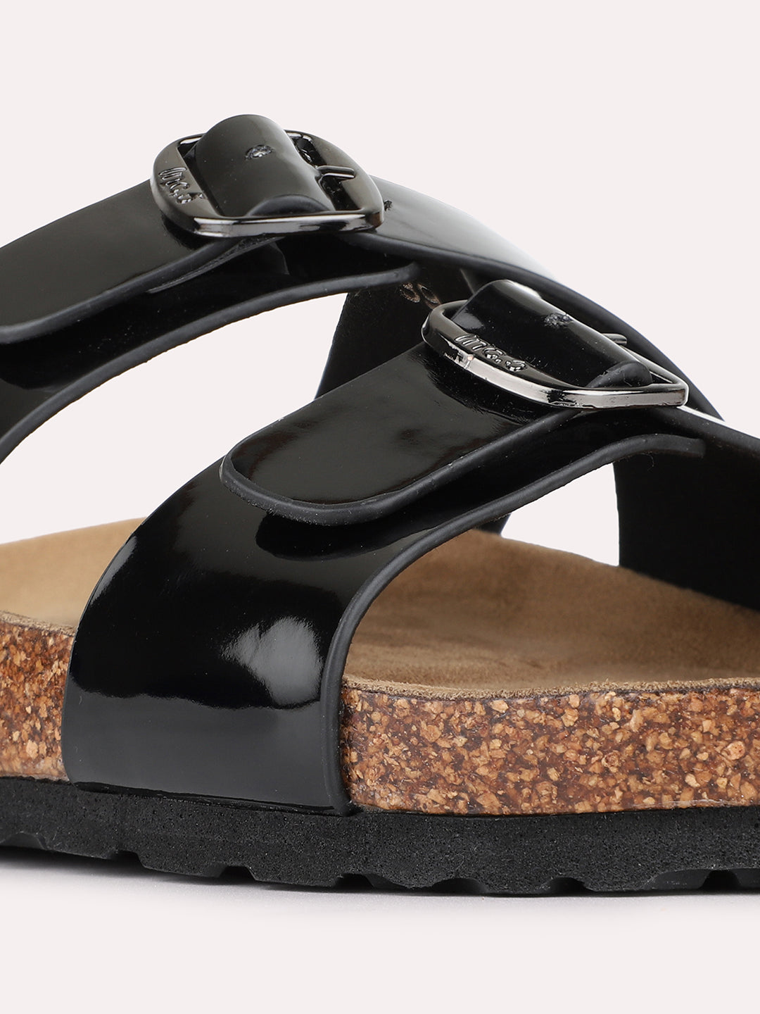 Womens Black Casual Solid Pattern Open Toe Slip-On Flats