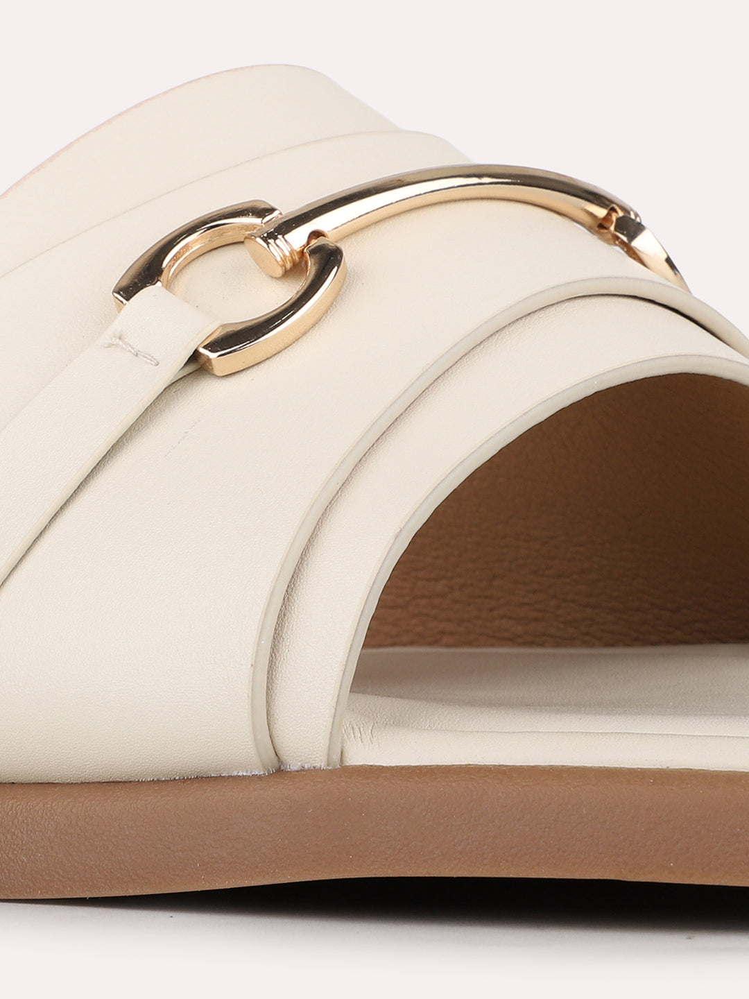 Womens Cream Casual Solid Open Toe Flat Slip-Ons