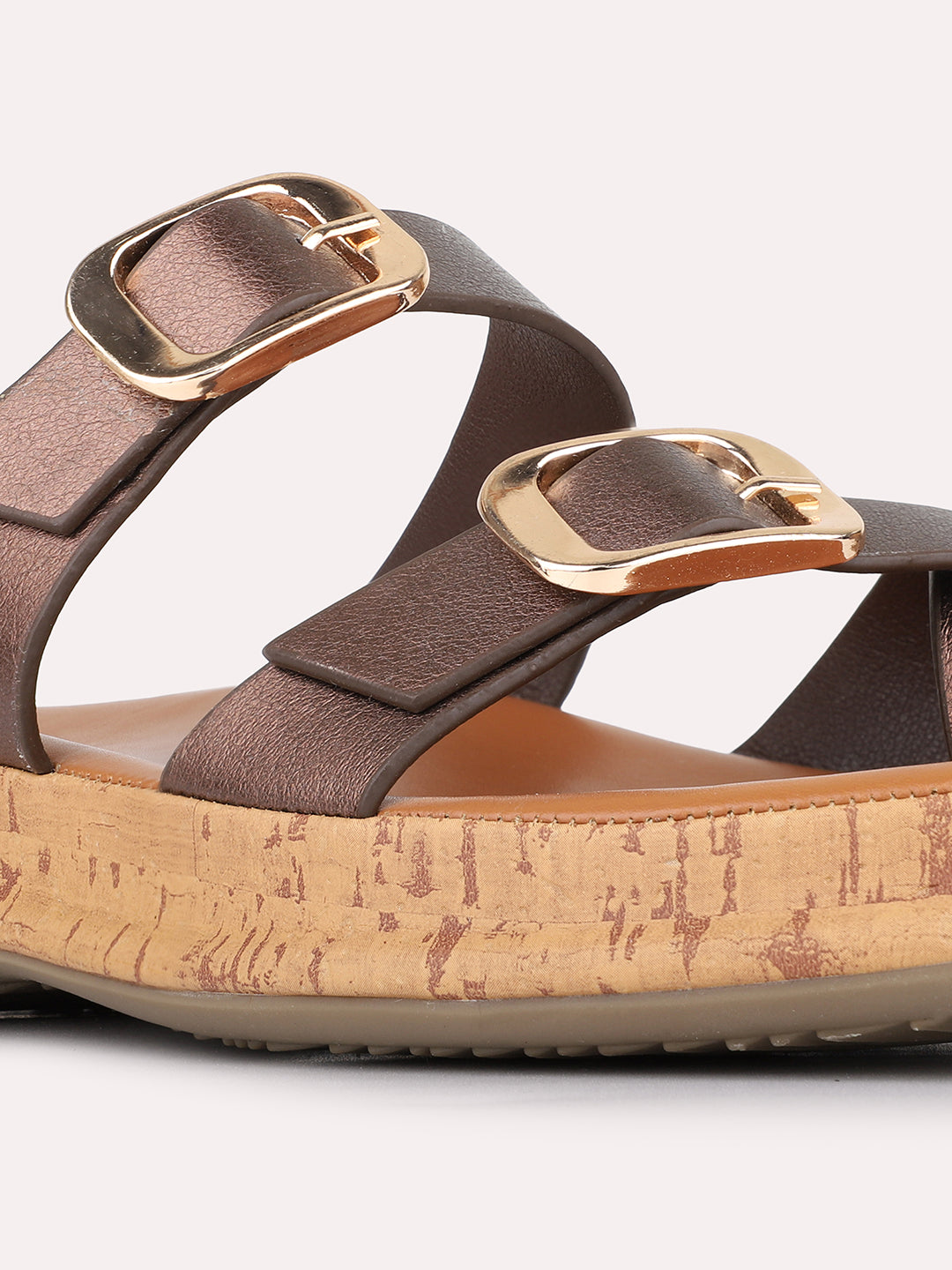 Womens Bronze Casual Solid Pattern Open Toe Slip-On Flats
