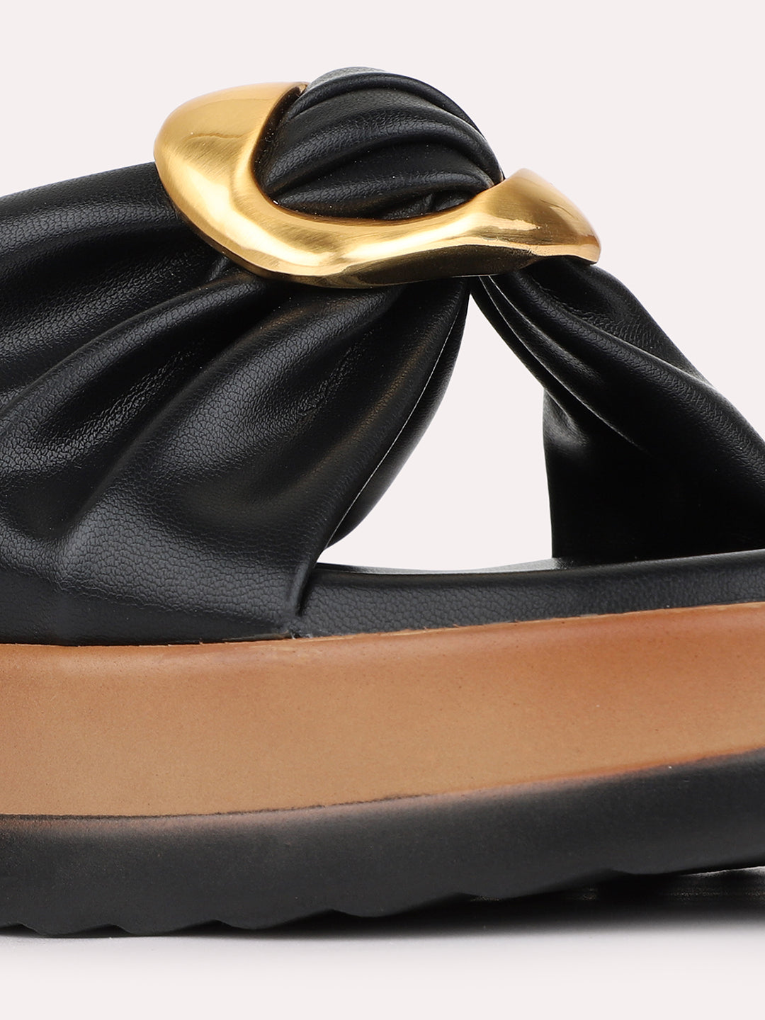 Womens Black Casual Solid Pattern Round Toe Flatform Heels