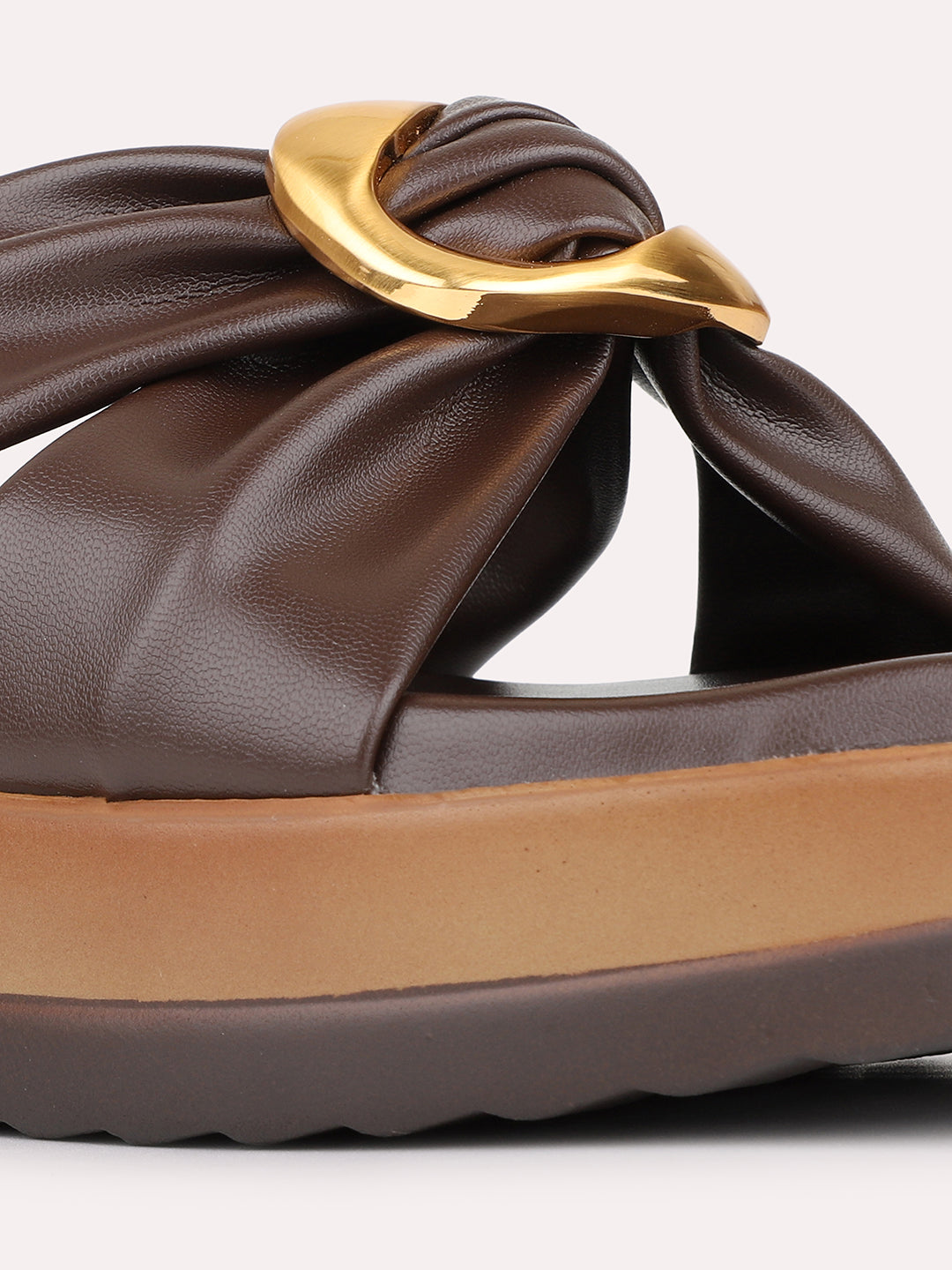 Womens Brown Casual Solid Pattern Round Toe Flatform Heels