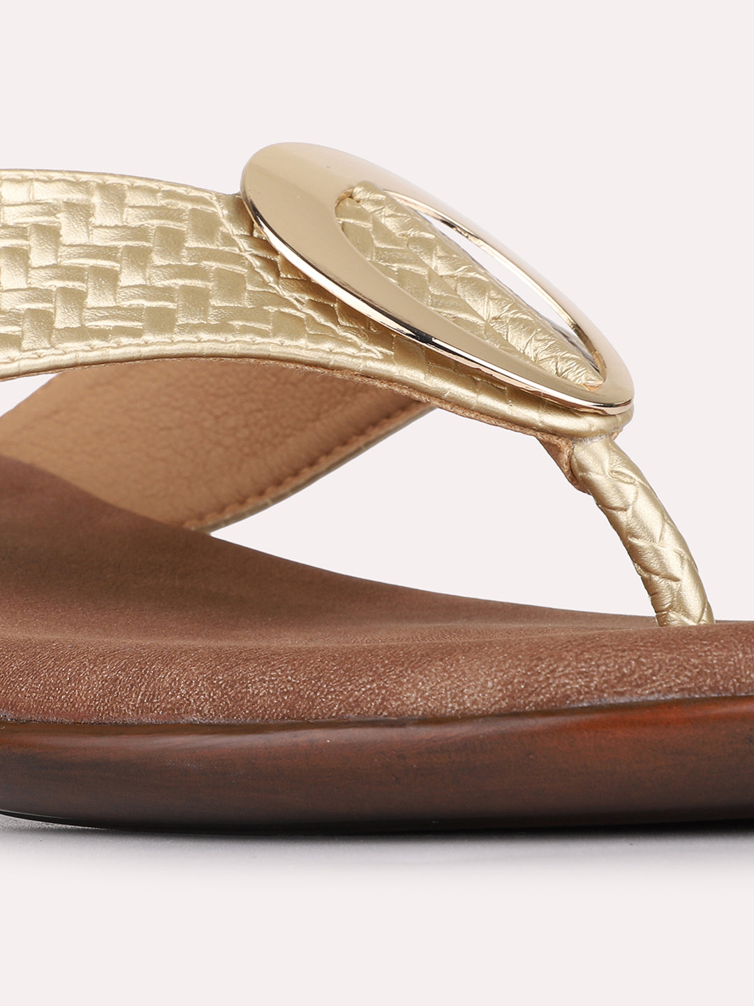 Womens Golden Casual Solid Round Toe Block Heels