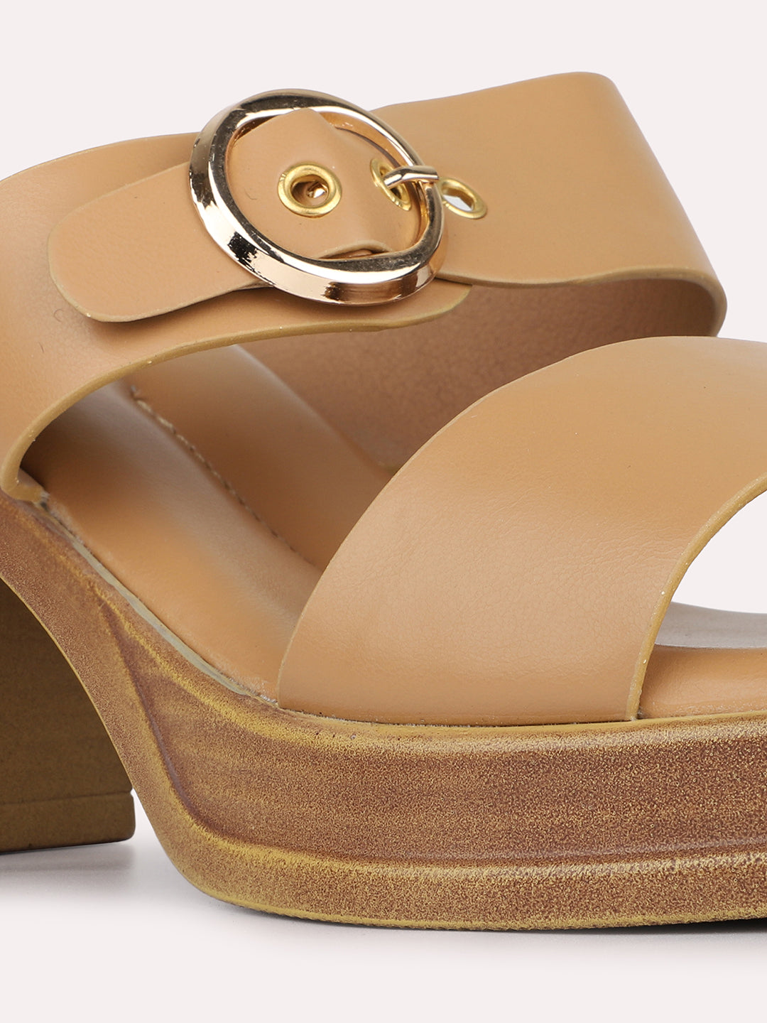 Womens Beige Casual Solid Pattern Square Toe Platform Heels