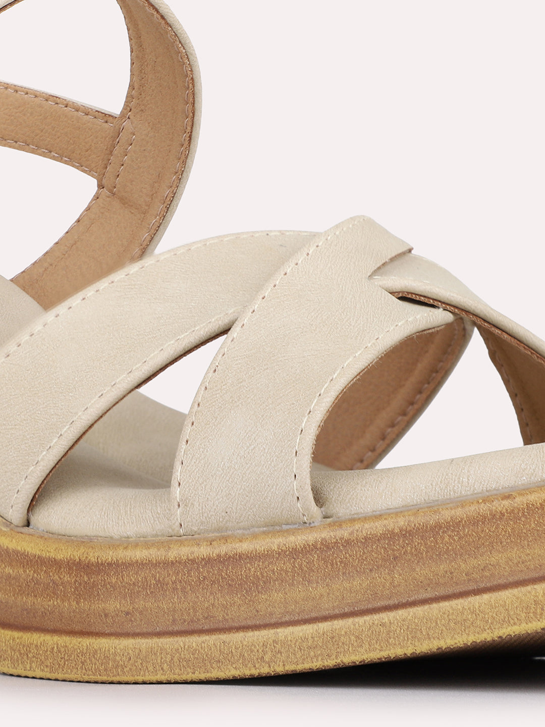 Womens Beige Casual Solid Round Toe Platform Heels