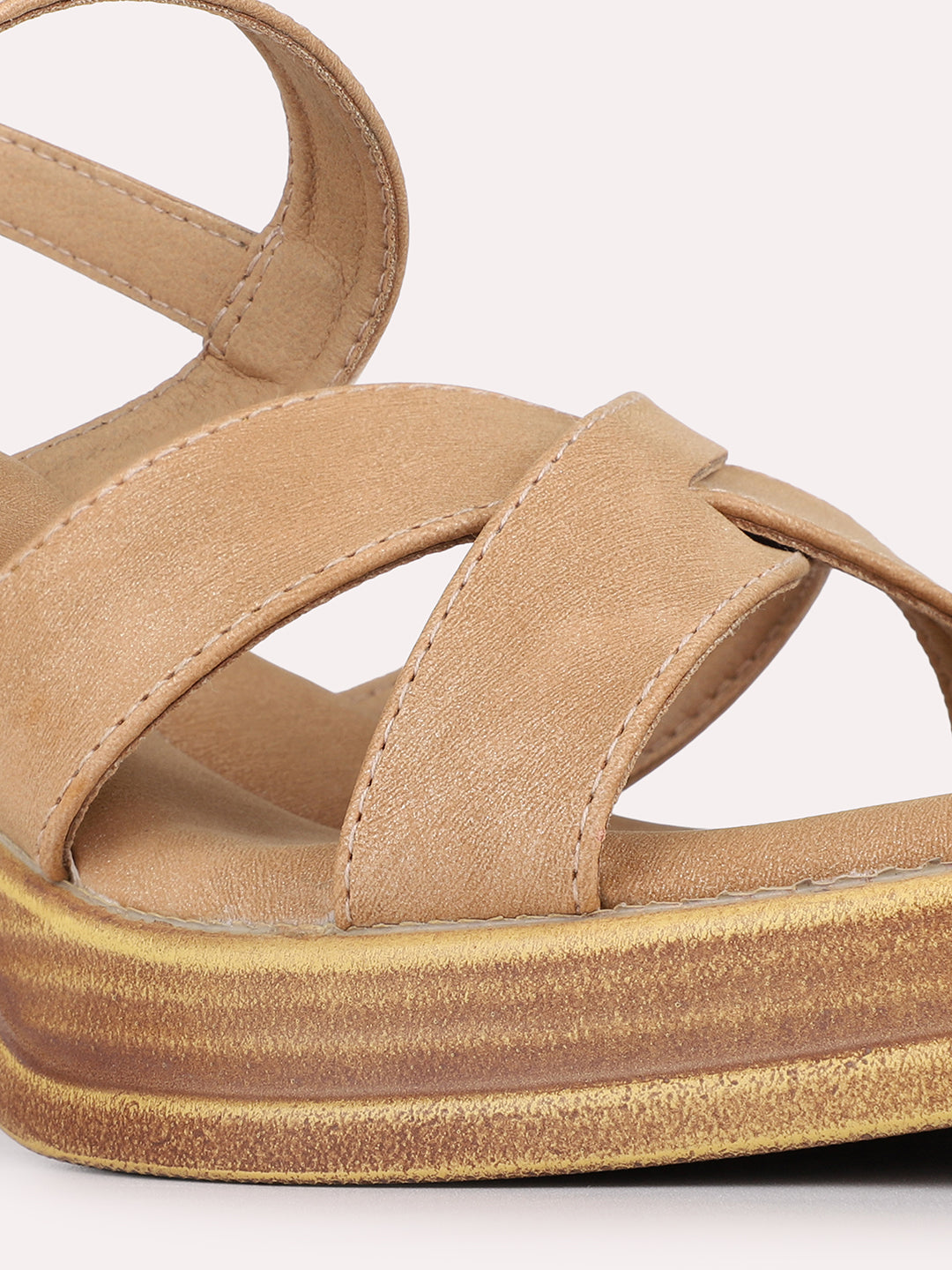 Womens Tan Casual Solid Round Toe Shape Platform Heels