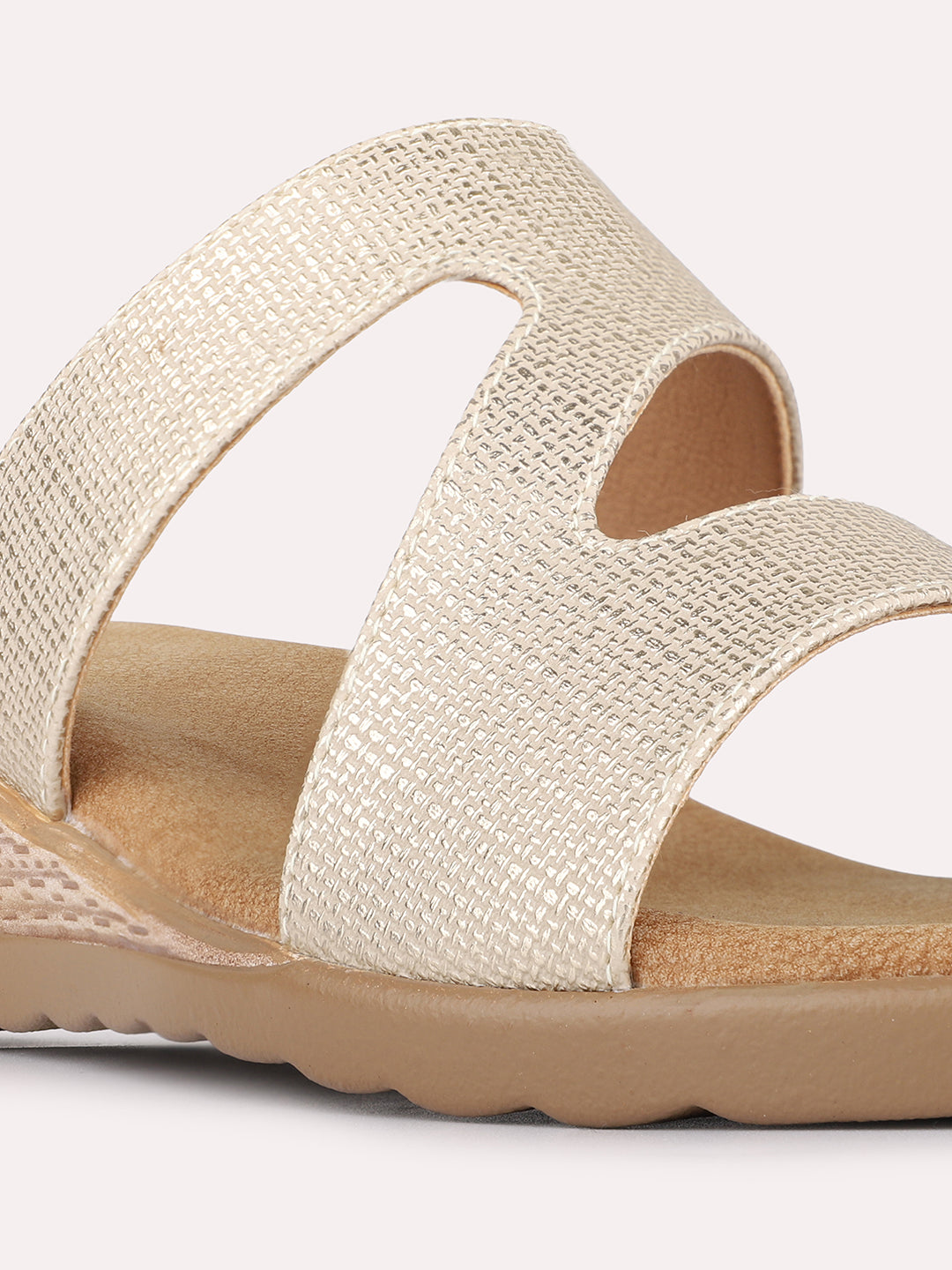 Womens Golden Casual Solid Round Toe Wedge Heels