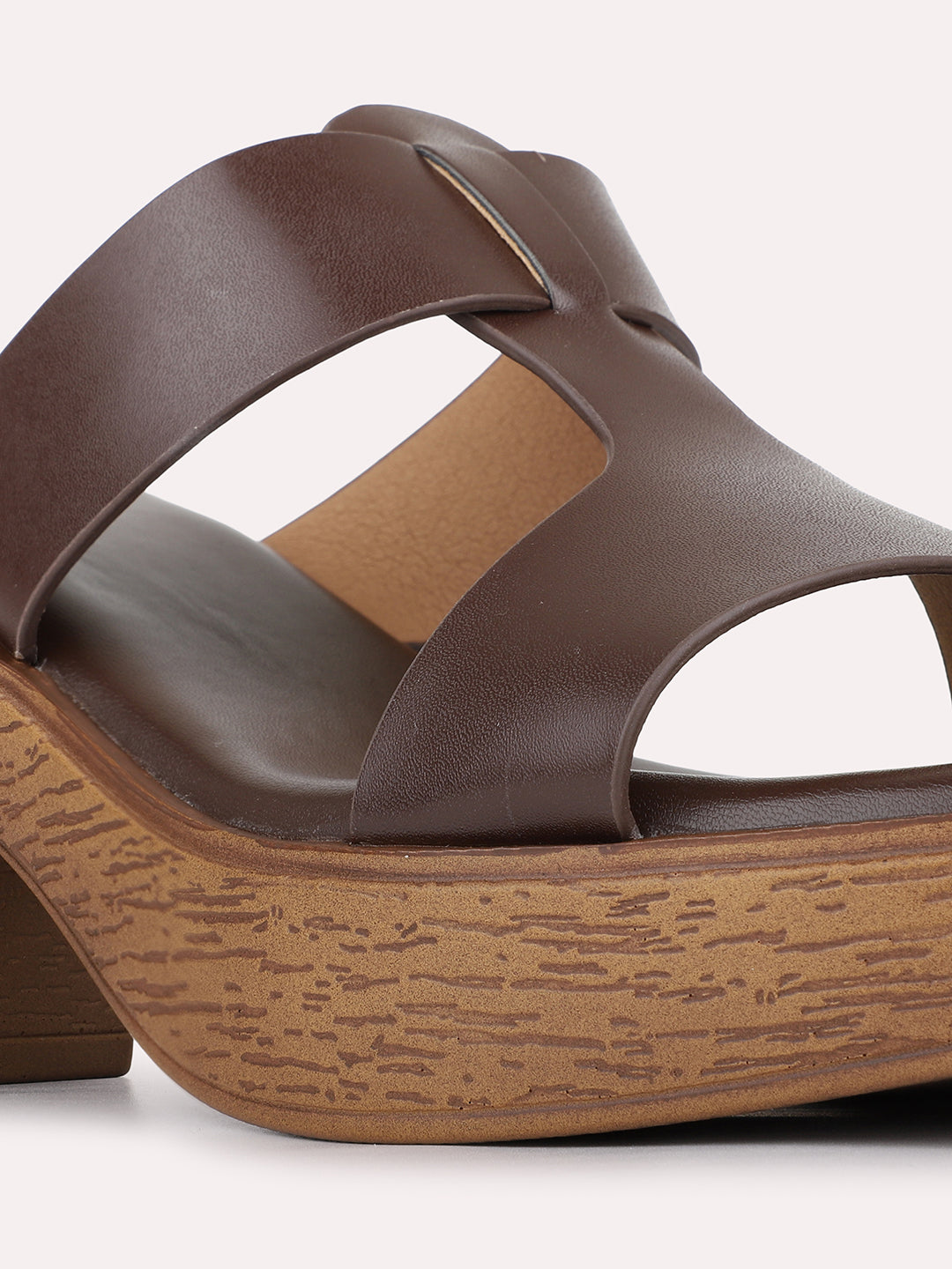 Womens Brown Casual Solid Pattern Square Toe Shape Platform Heels