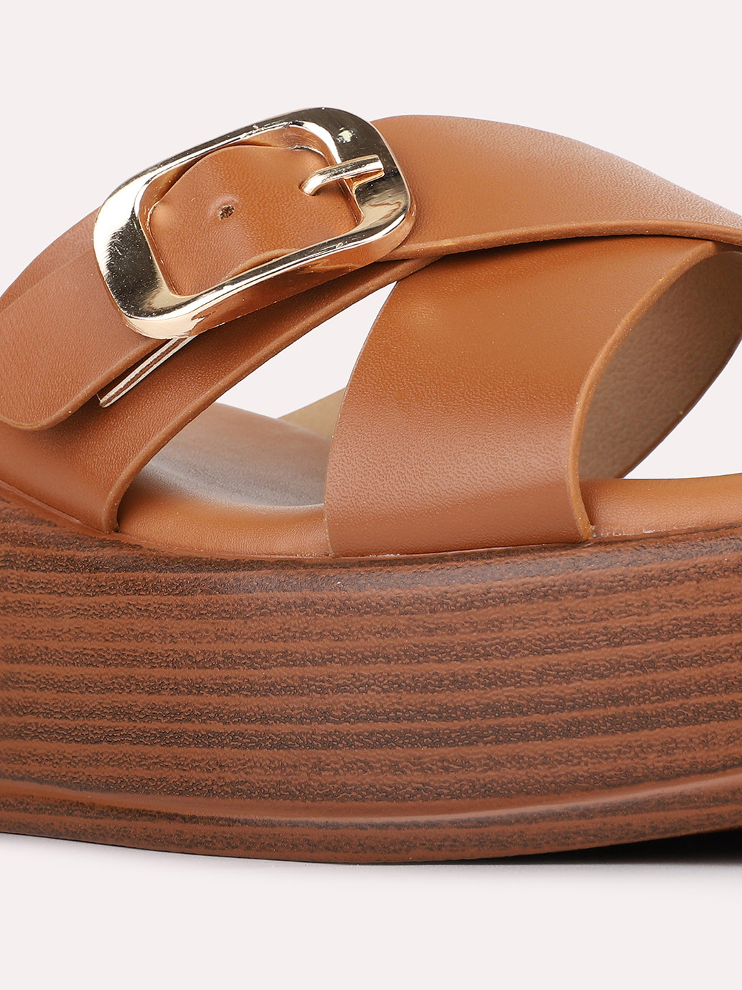 Womens Tan Casual Solid Pattern Square Toe Wedges