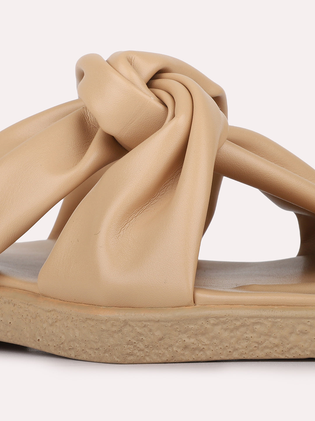 Womens Beige Solid Pattern Casual Open Toe Flats
