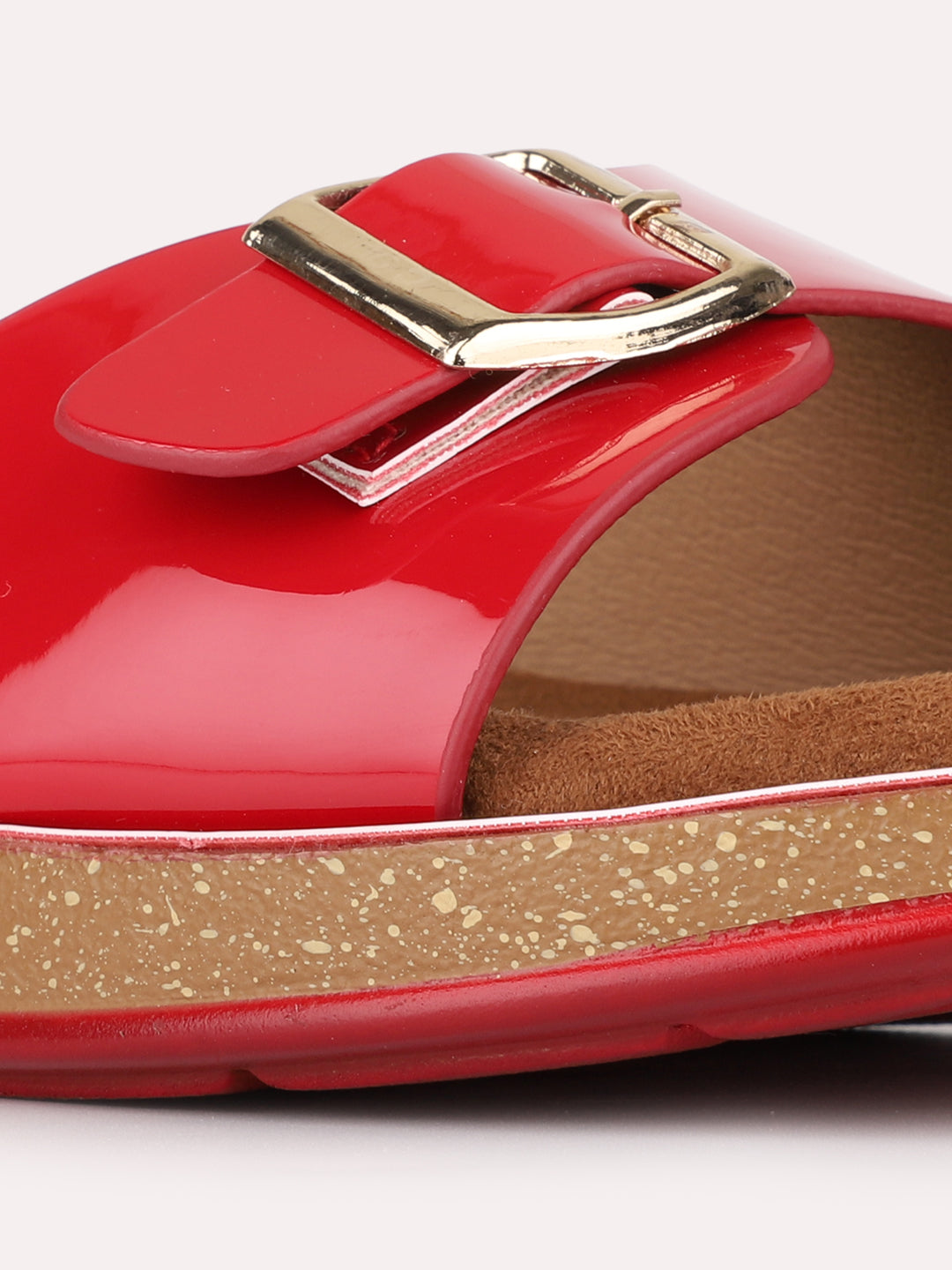 Womens Red Casual Solid Pattern Open Toe Slip-On Flats