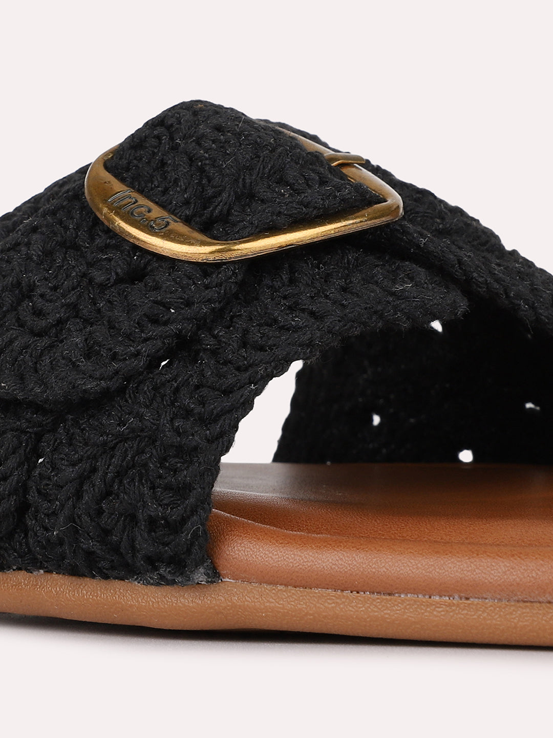 Womens Black Casual Solid Pattern Square Toe Flat Slip-Ons