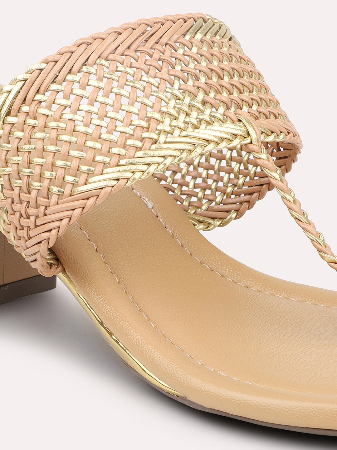 Women Beige Ethnic Block Heels