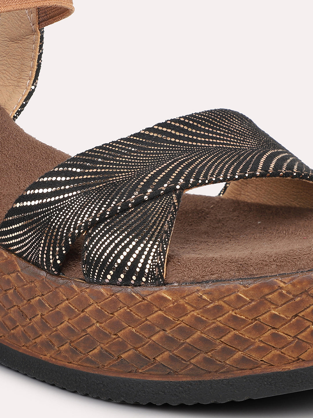 Women Antique Textured Open-Toe Wedges