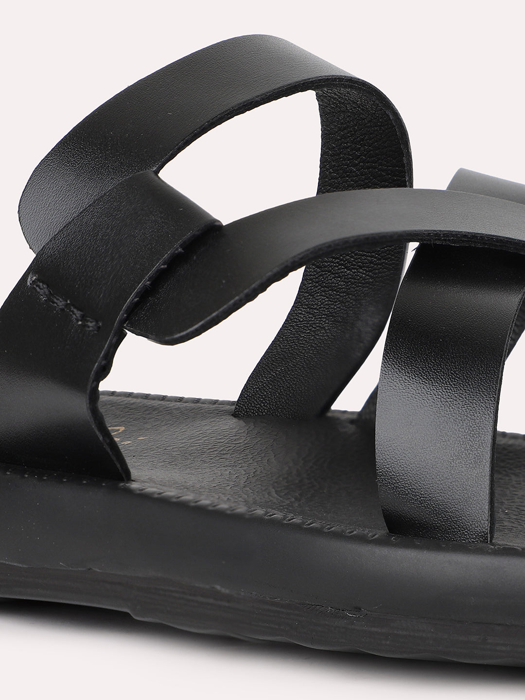 Men Black Leather One Toe Comfort Sandals
