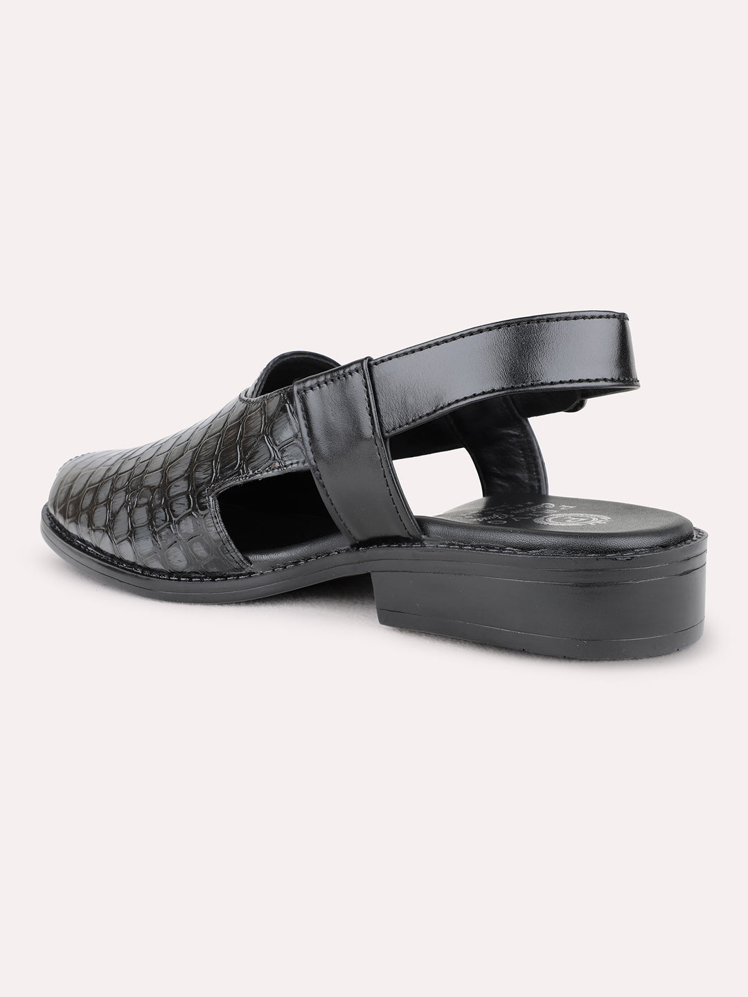 Mens Black Formal Solid Round Toe Sandals